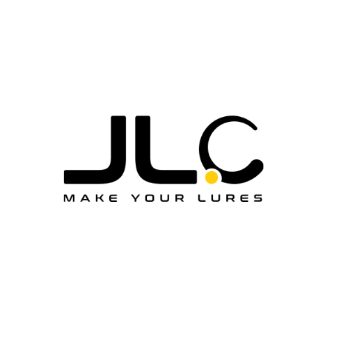 JLC logo featuring sleek black lettering with a small yellow dot integrated into the 'C,' accompanied by the tagline 'Make Your Lures,' representing a brand known for crafting high-quality fishing lures with precision and innovation