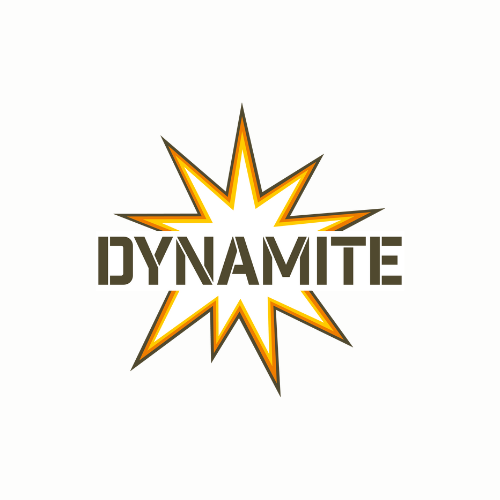 Dynamite logo featuring a bold starburst design in orange and yellow shades, symbolizing the brand's dynamic energy in producing bait and fishing products