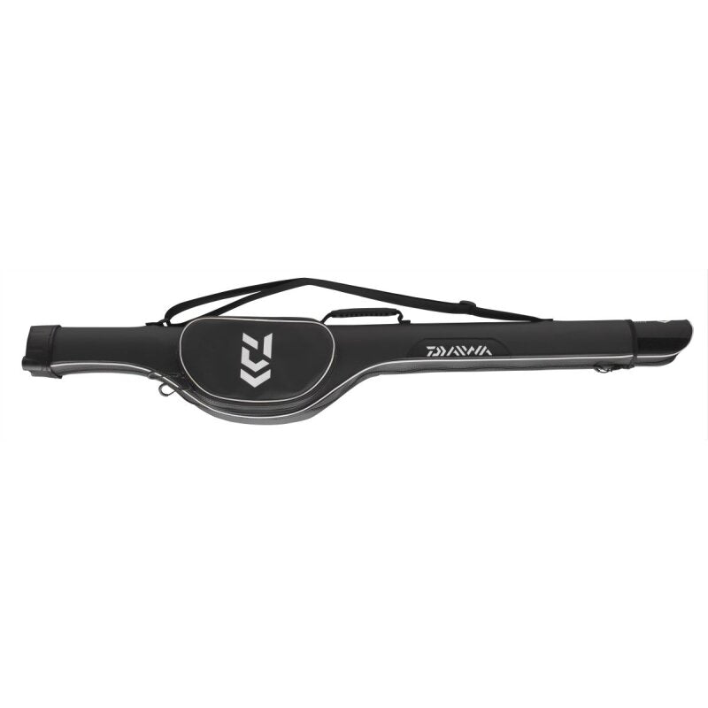 DAIWA Extension 1 Rod Bag 7-10ft, 130x19x10cm, black with white accents, featuring a durable design and adjustable strap for fishing gear storage.
