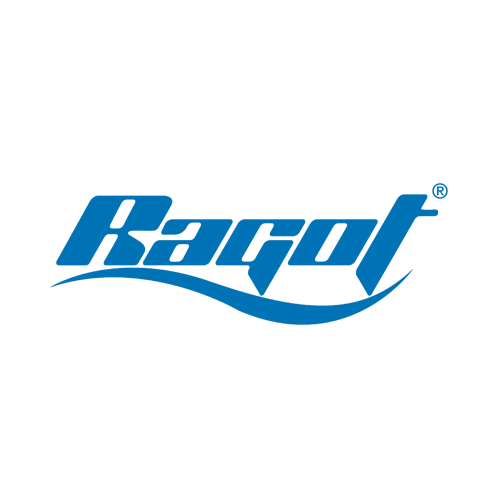 Ragot logo in bold blue font, featuring a stylized wave element underneath, symbolizing the brand's connection to fishing and aquatic activities
