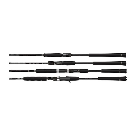 Shimano 20 Game Type Jigging Spin 1.88m to 210g fishing rod with sleek black design, ergonomic grip, and durable construction.
