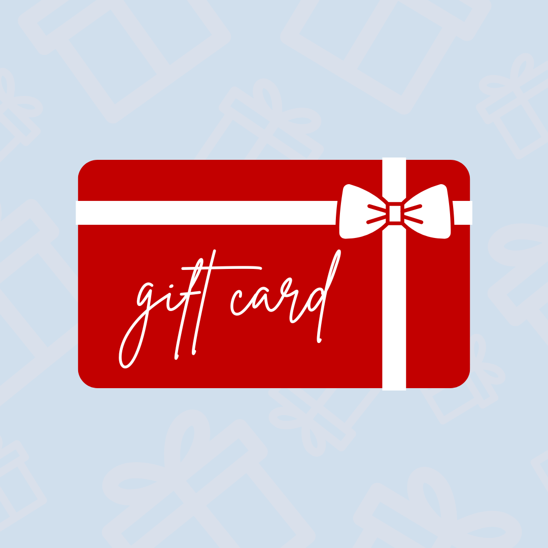 Red Barracuda Shop Gift Card design with a white bow and elegant script, suitable for versatile gifting occasions.