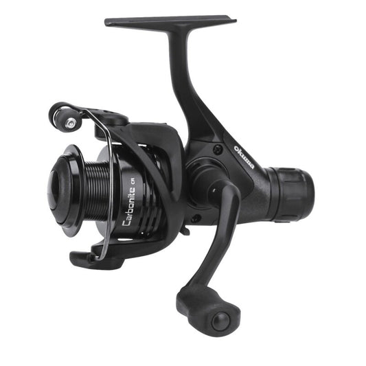 OKUMA Carbonite RD Spin 4000 fishing reel with sleek black design, ergonomic handle, and durable construction for versatile angling.
