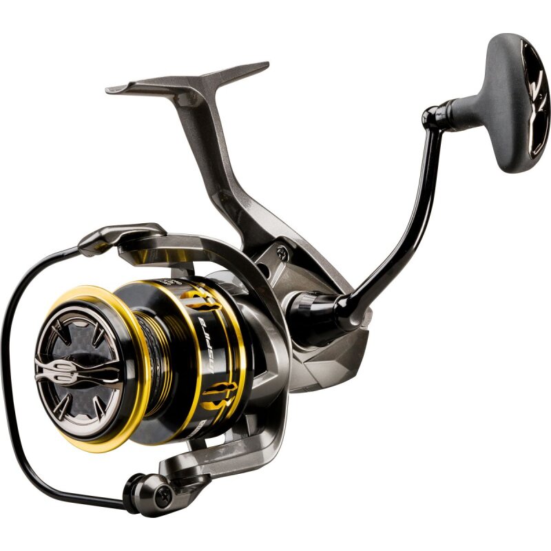 OKUMA Inspira Spin High Speed C2000HA fishing reel with sleek black and gold design, lightweight frame, and ergonomic handle for precision angling.
